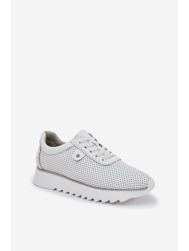 Leather Sports Shoes On Platform With Glitter D&A LR51-629 White
