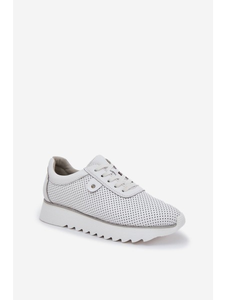 Leather Sports Shoes On Platform With Glitter D&A LR51-629 White