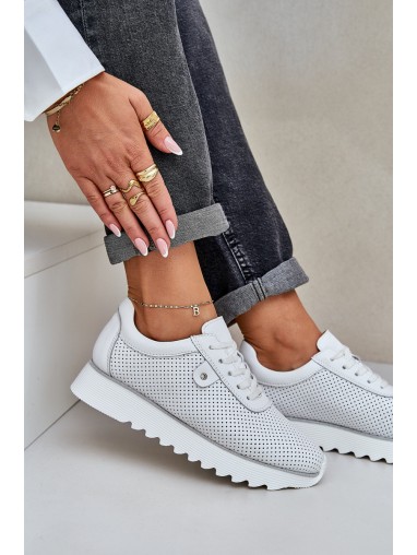 Leather Sports Shoes On Platform With Glitter D&A LR51-629 White