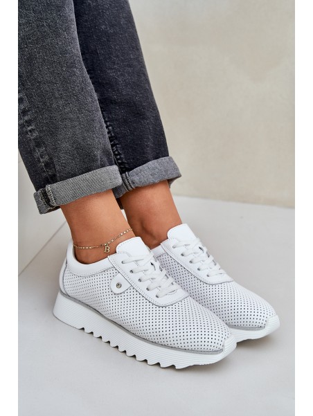 Leather Sports Shoes On Platform With Glitter D&A LR51-629 White