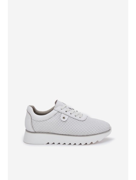 Leather Sports Shoes On Platform With Glitter D&A LR51-629 White