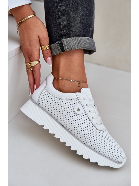 Leather Sports Shoes On Platform With Glitter D&A LR51-629 White
