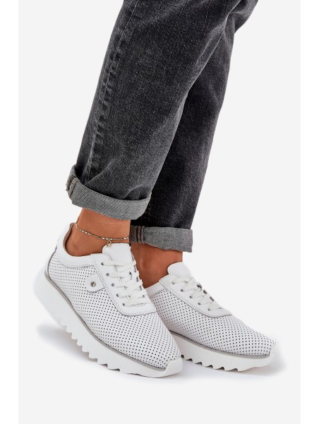 Leather Sports Shoes On Platform With Glitter D&A LR51-629 White
