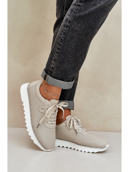 Leather Sports Shoes On Platform With Glitter D&A LR51-629 Beige