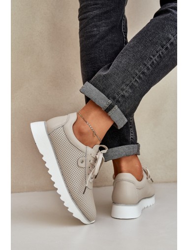 Leather Sports Shoes On Platform With Glitter D&A LR51-629 Beige