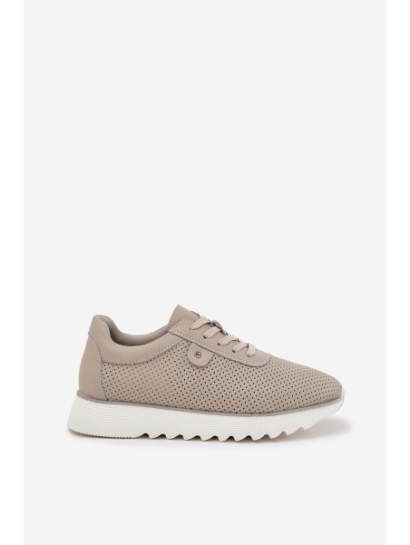 Leather Sports Shoes On Platform With Glitter D&A LR51-629 Beige