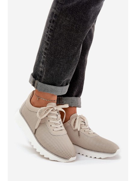 Leather Sports Shoes On Platform With Glitter D&A LR51-629 Beige