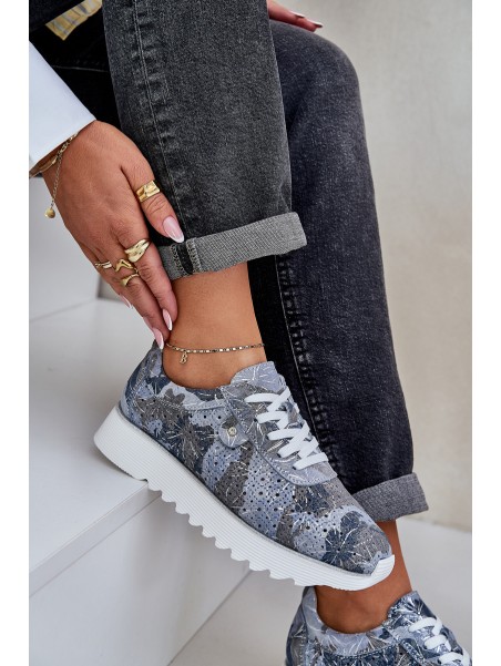 Suede Patterned Sports Shoes On Platform With Glitter D&A LR51-635 Blue