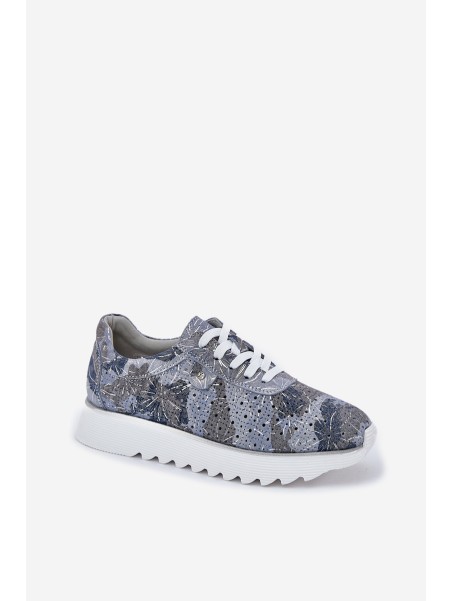 Suede Patterned Sports Shoes On Platform With Glitter D&A LR51-635 Blue