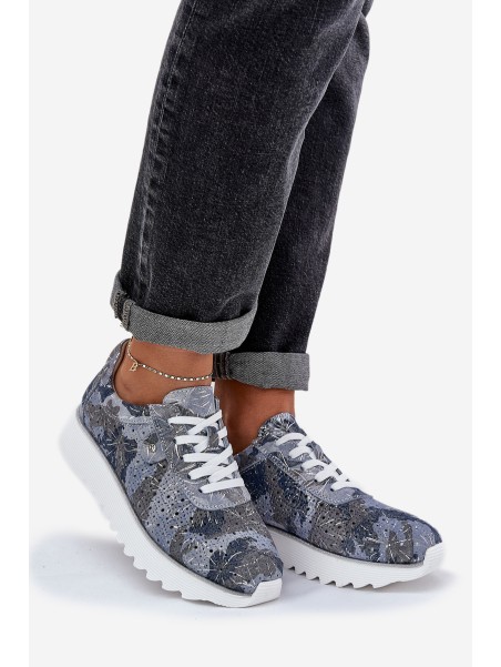 Suede Patterned Sports Shoes On Platform With Glitter D&A LR51-635 Blue