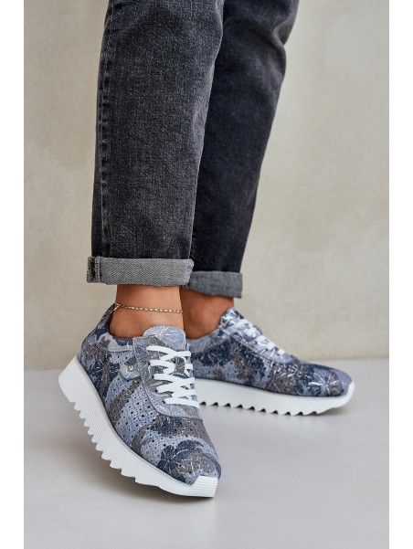 Suede Patterned Sports Shoes On Platform With Glitter D&A LR51-635 Blue