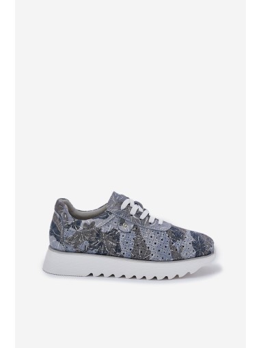 Suede Patterned Sports Shoes On Platform With Glitter D&A LR51-635 Blue