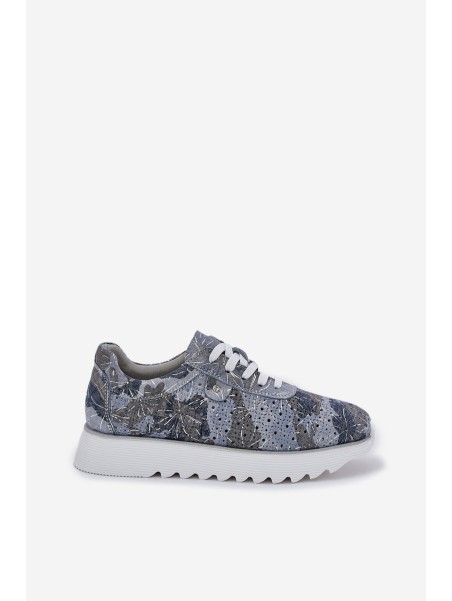 Suede Patterned Sports Shoes On Platform With Glitter D&A LR51-635 Blue