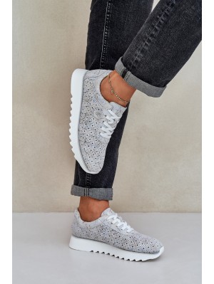 Suede Patterned Sports Shoes On Platform With Glitter D&A LR51-635 Silver