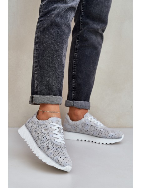Suede Patterned Sports Shoes On Platform With Glitter D&A LR51-635 Silver