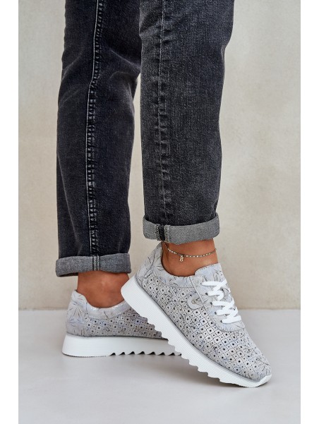 Suede Patterned Sports Shoes On Platform With Glitter D&A LR51-635 Silver