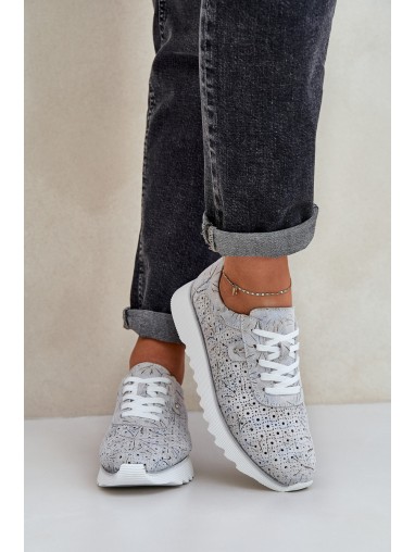 Suede Patterned Sports Shoes On Platform With Glitter D&A LR51-635 Silver