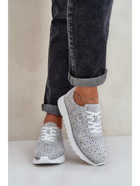 Suede Patterned Sports Shoes On Platform With Glitter D&A LR51-635 Silver