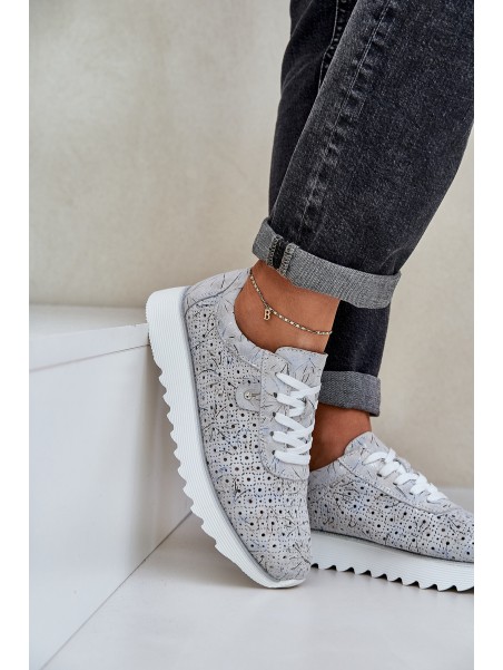 Suede Patterned Sports Shoes On Platform With Glitter D&A LR51-635 Silver