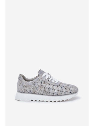 Suede Patterned Sports Shoes On Platform With Glitter D&A LR51-635 Silver
