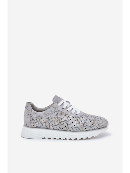 Suede Patterned Sports Shoes On Platform With Glitter D&A LR51-635 Silver