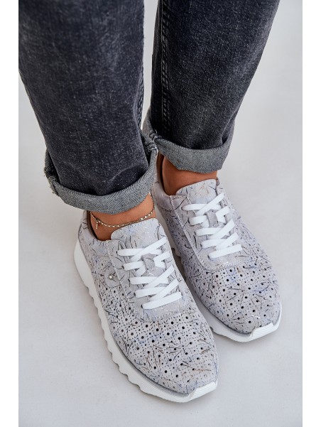 Suede Patterned Sports Shoes On Platform With Glitter D&A LR51-635 Silver