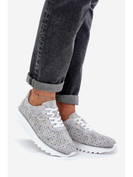 Suede Patterned Sports Shoes On Platform With Glitter D&A LR51-635 Silver