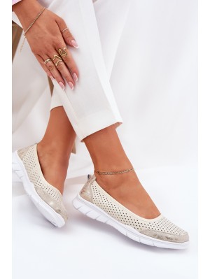 Leather Perforated Ballet Flats Vinceza 95323 Beige