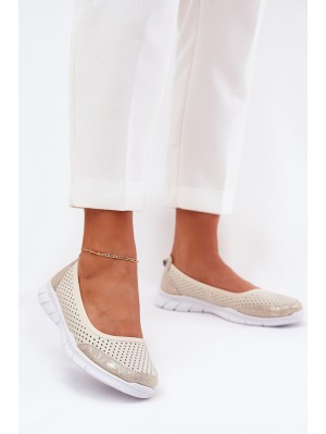 Leather Perforated Ballet Flats Vinceza 95323 Beige 2