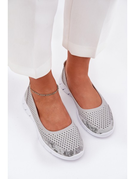 Leather perforated ballerinas Vinceza 95323 gray