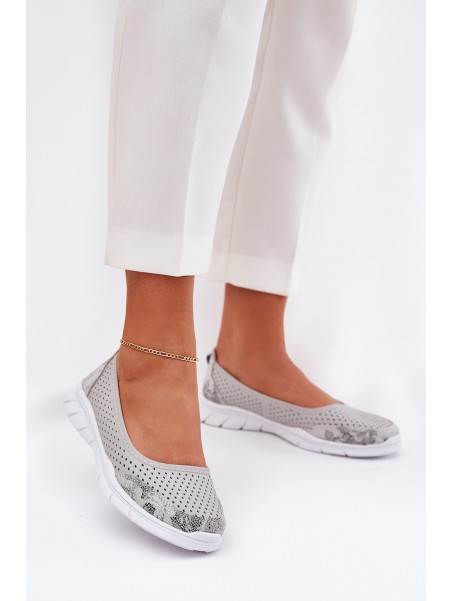 Leather perforated ballerinas Vinceza 95323 gray
