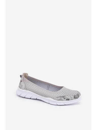 Leather perforated ballerinas Vinceza 95323 gray