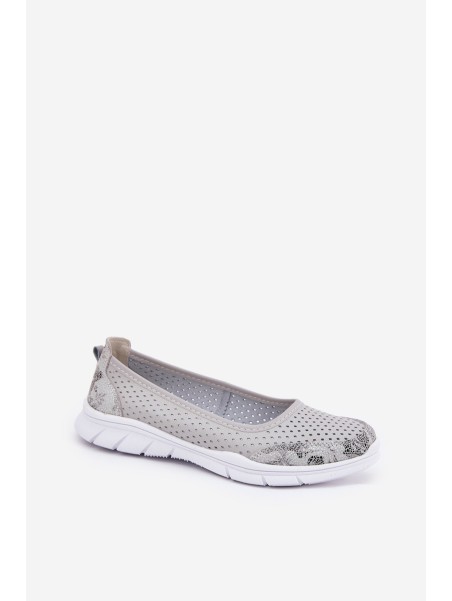 Leather perforated ballerinas Vinceza 95323 gray