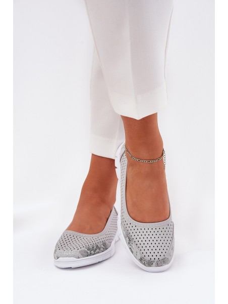 Leather perforated ballerinas Vinceza 95323 gray