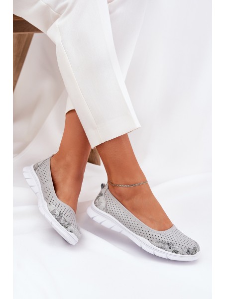 Leather perforated ballerinas Vinceza 95323 gray