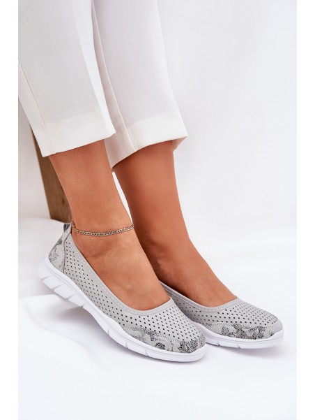 Leather perforated ballerinas Vinceza 95323 gray