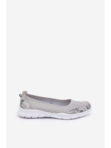 Leather perforated ballerinas Vinceza 95323 gray