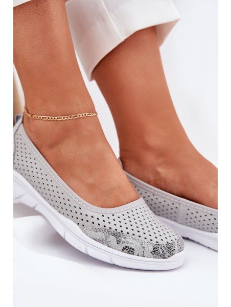 Leather perforated ballerinas Vinceza 95323 gray