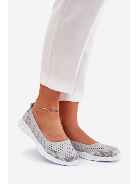 Leather perforated ballerinas Vinceza 95323 gray