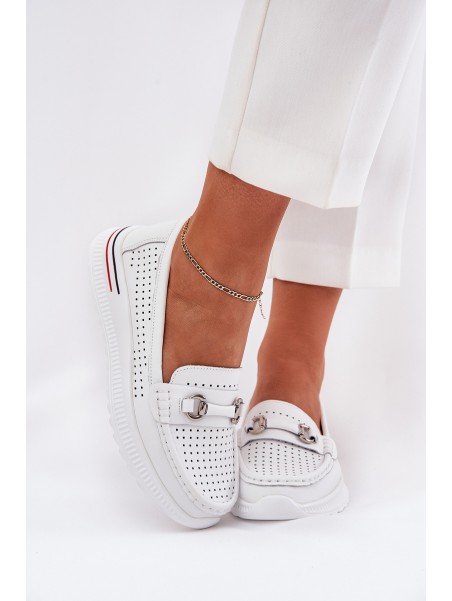 Perforated Ballet Flats Made Of Natural Leather Vinceza 95331 White