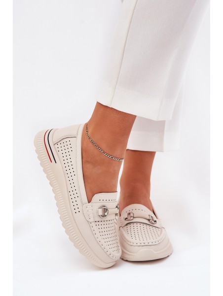 Perforated Ballet Flats Made Of Natural Leather Vinceza 95331 Beige