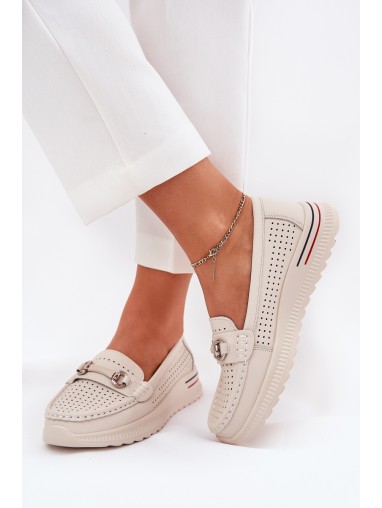 Perforated Ballet Flats Made Of Natural Leather Vinceza 95331 Beige