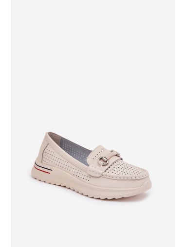 Perforated Ballet Flats Made Of Natural Leather Vinceza 95331 Beige