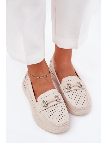 Perforated Ballet Flats Made Of Natural Leather Vinceza 95331 Beige