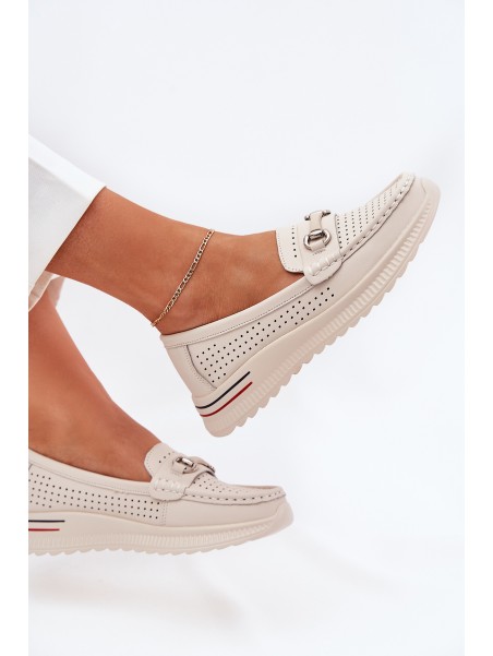 Perforated Ballet Flats Made Of Natural Leather Vinceza 95331 Beige