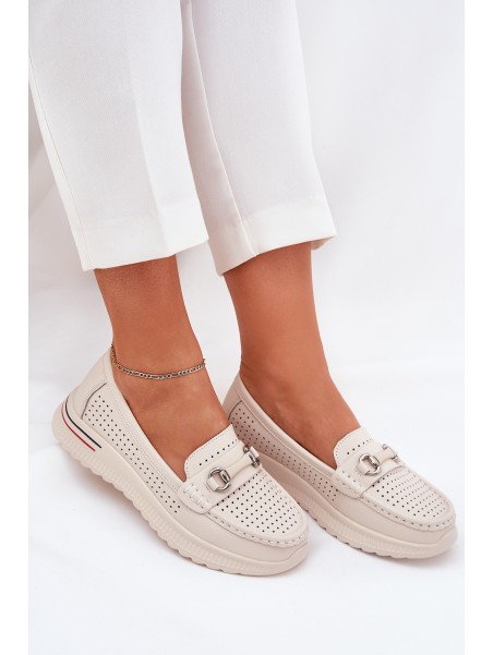 Perforated Ballet Flats Made Of Natural Leather Vinceza 95331 Beige