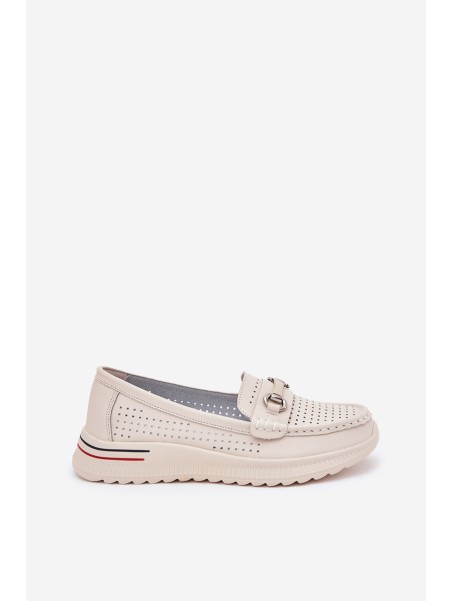 Perforated Ballet Flats Made Of Natural Leather Vinceza 95331 Beige