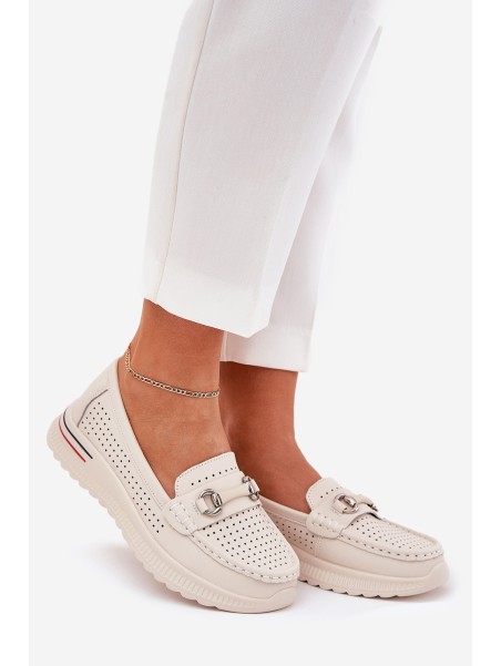 Perforated Ballet Flats Made Of Natural Leather Vinceza 95331 Beige
