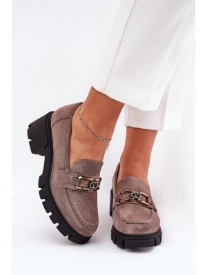 Eco Suede Women's Lace-Up Shoes With Decoration Ciemnobeżowe Vinceza 39921