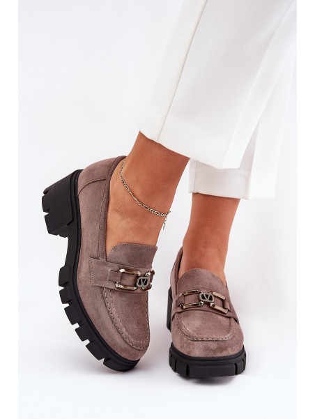 Eco Suede Women's Lace-Up Shoes With Decoration Ciemnobeżowe Vinceza 39921